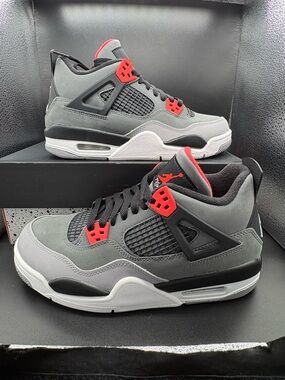 Jordan Air Retro 4 Sneakers - Grey with Red Accents